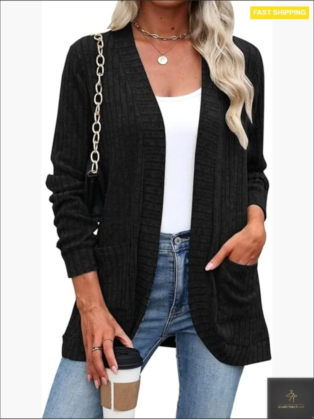 Lightweight Open Front Cardigan with Pockets Long Sleeve Casual Knit Sweater